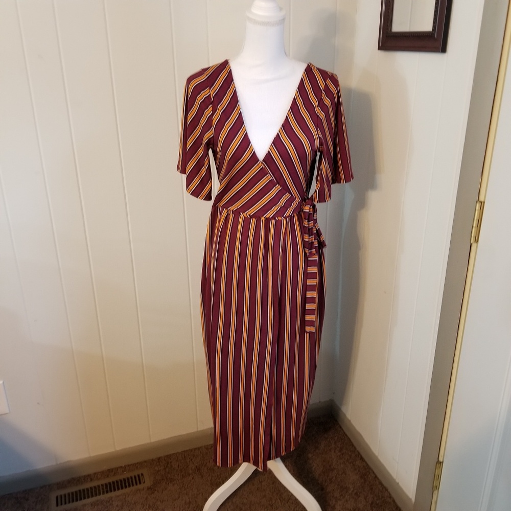 Mock Wrap Midi Dress